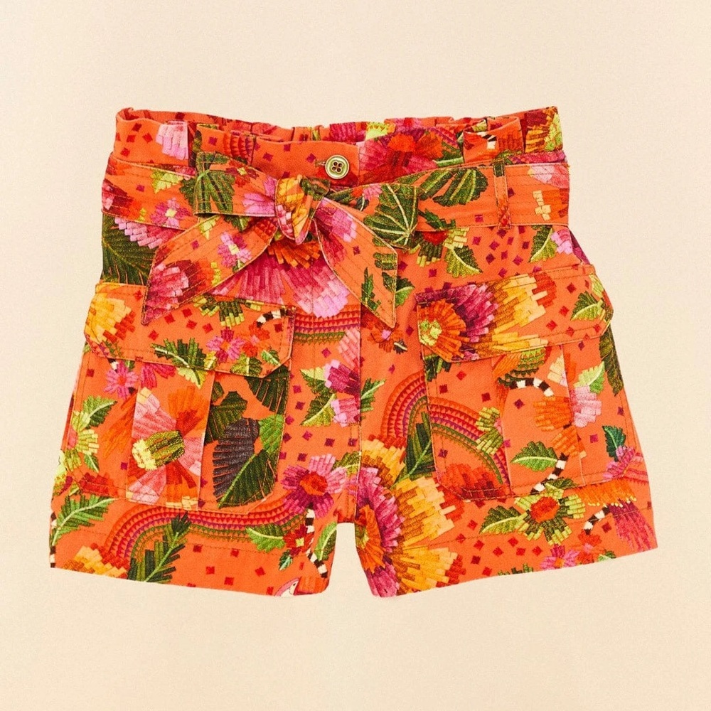 FARM Rio Vibrant Orange Floral Tie-Waist Shorts